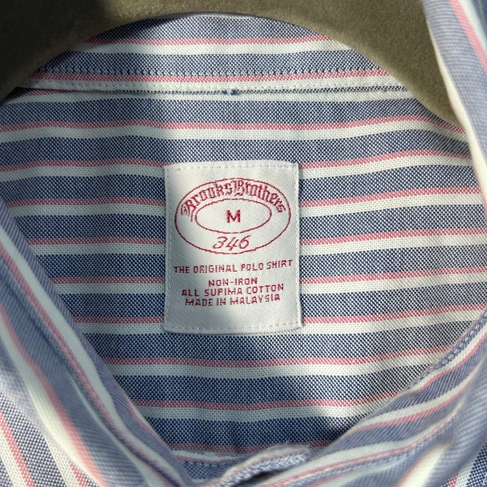Brooks Brothers Button Down 346 Mens M Blue Pink‎ Stripe Supima Cotton Preppy